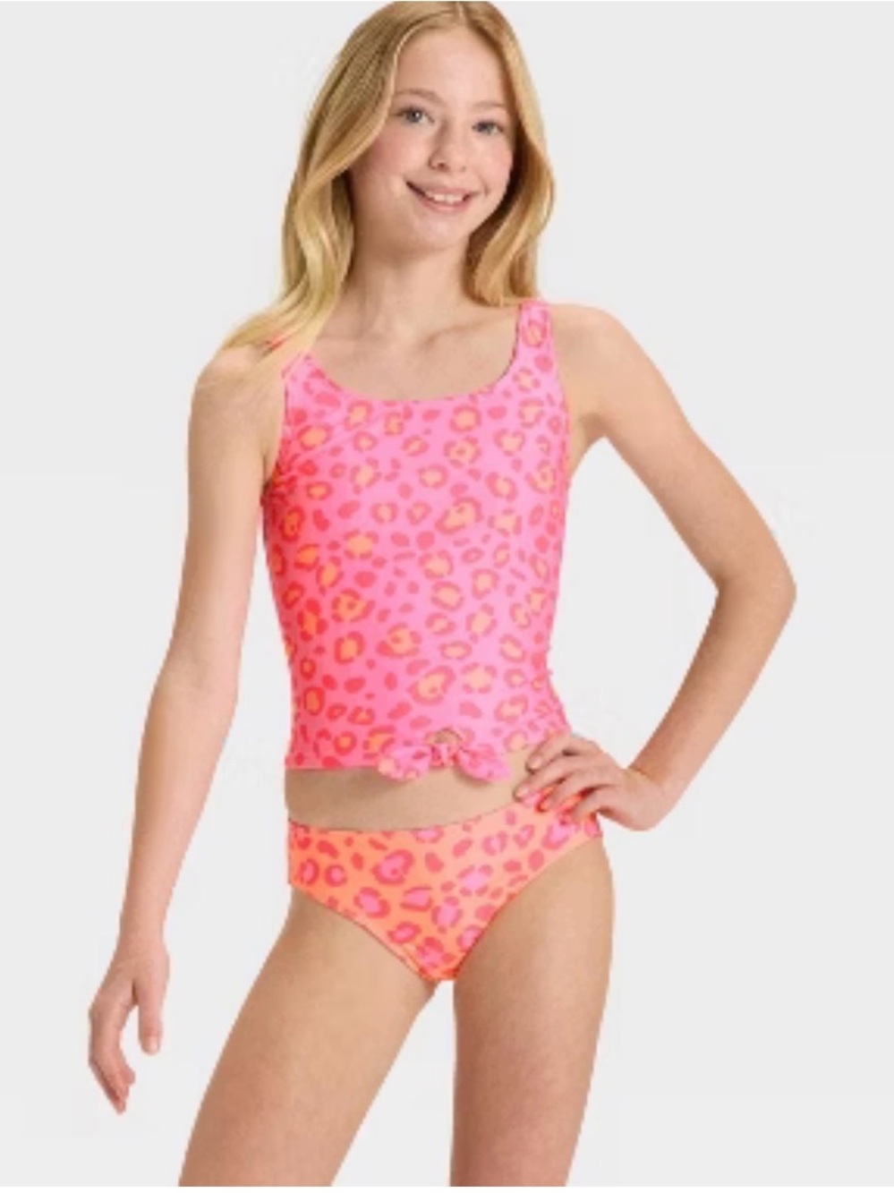 NWT Cat & Jack Girls' Simple Leopard Tankini Set-Cute bow at the Waist